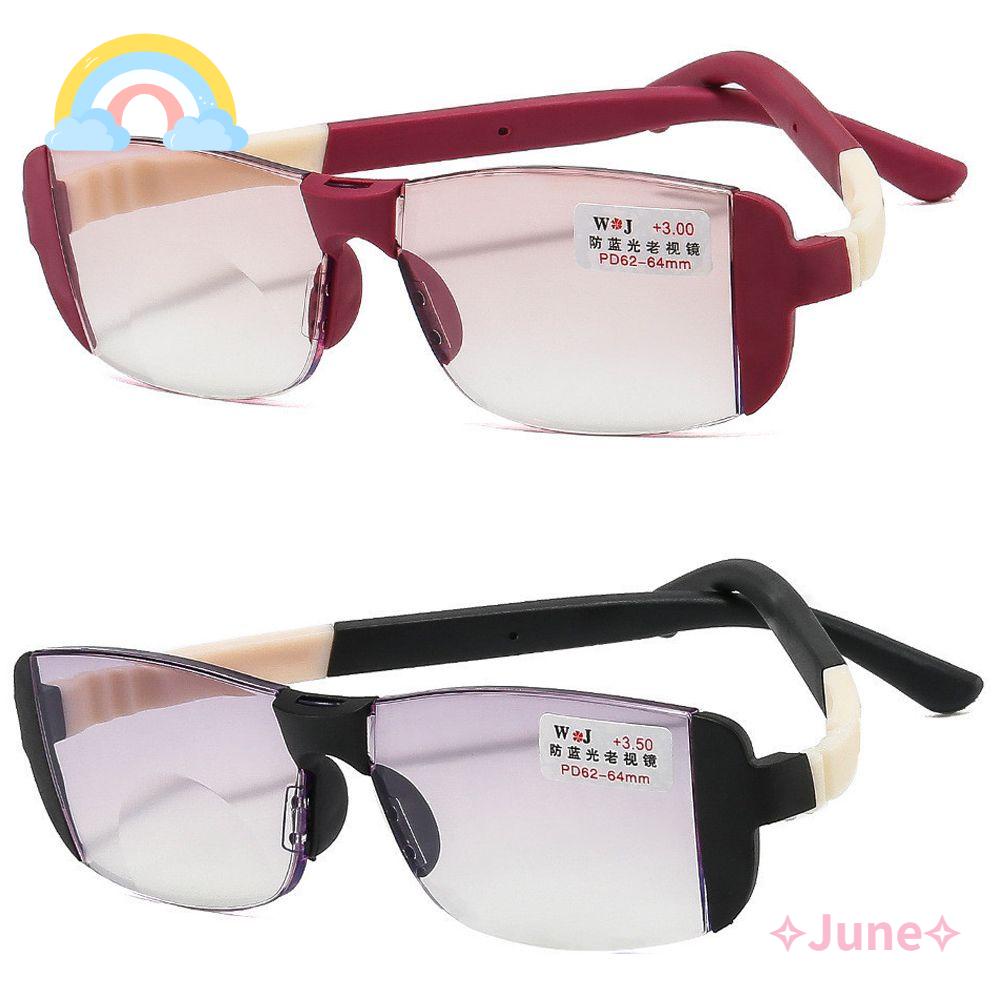 <ขายส่ง>June แว่นตาอ่านหนังสือ กรอบเบาพิเศษ ป้องกันแสงสีฟ้า แบบพกพา ใส่สบาย สไตล์วินเทจ หรูหรา แฟชั่นสําหรับผู้ชาย และผู้หญิง