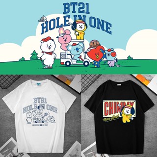 【hot tshirts】BTS เสื้อยืดแขนสั้น HOLE IN ONE series การ์ตูนฤดูร้อนผู้ชายและผู้หญิงพิมพ์เสื้อยืดลำลองผ้าฝ้าย 2022