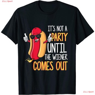 เสื้อยืดผ้าฝ้ายพิมพ์ลายZ.L.L Sport เสื้อยืดผู้ เสื้อผู้หญิง Its Not A Party Until The Wiener Comes Out - Funny Hot Dog