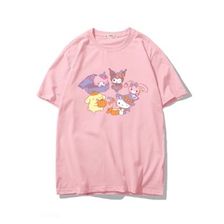 086แฟชั่น เสื้อยืด พิมพ์ลาย COUPLE FAMILY KITTY MELODY KUROMI SANRIO CUTE CARTOON OVER TSHIR เสื้อยืดคอกลม