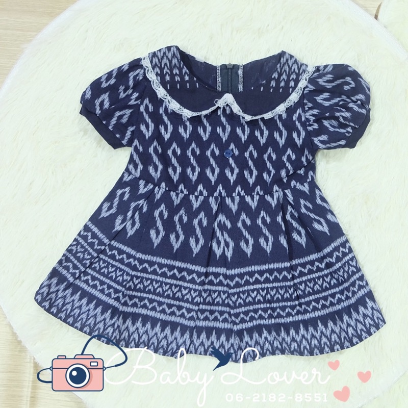 👗เดรสผ้าไทยคอบัว สีน้ำเงิน ชุดเดรสเด็ก ชุดไทยเด็ก (รหัส T001) Size : S-XXL 👒