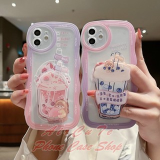 เคส iPhone 14 13 12 11 Pro Max X XR XS Max 8 7 6 6S Plus 14ProMax 13ProMax 12ProMax 11ProMax XSMax ProMax 8Plus 7Plus Wave Summer Milk Tea Pop-up Holder Soft Case