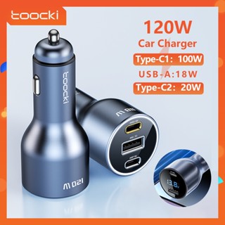 Toocki 118W / 120W ชาร์จไฟในรถ 3 พอร์ต USB Type C ชาร์จไฟได้อย่างรวดเร็วอลูมิเนียมอัลลอยด์จอแสดงผลดิจิตอลชาร์จไฟในรถ Samsung Huawei