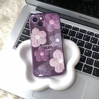 ใหม่ เคสโทรศัพท์มือถือแบบนิ่ม กันกระแทก ลายการ์ตูนภาพวาดสีน้ํามัน รูปดอกไม้สีม่วง สําหรับ Iphone 11promax 14 pro max 7 8plus xs max 14plus 13 12promax xr