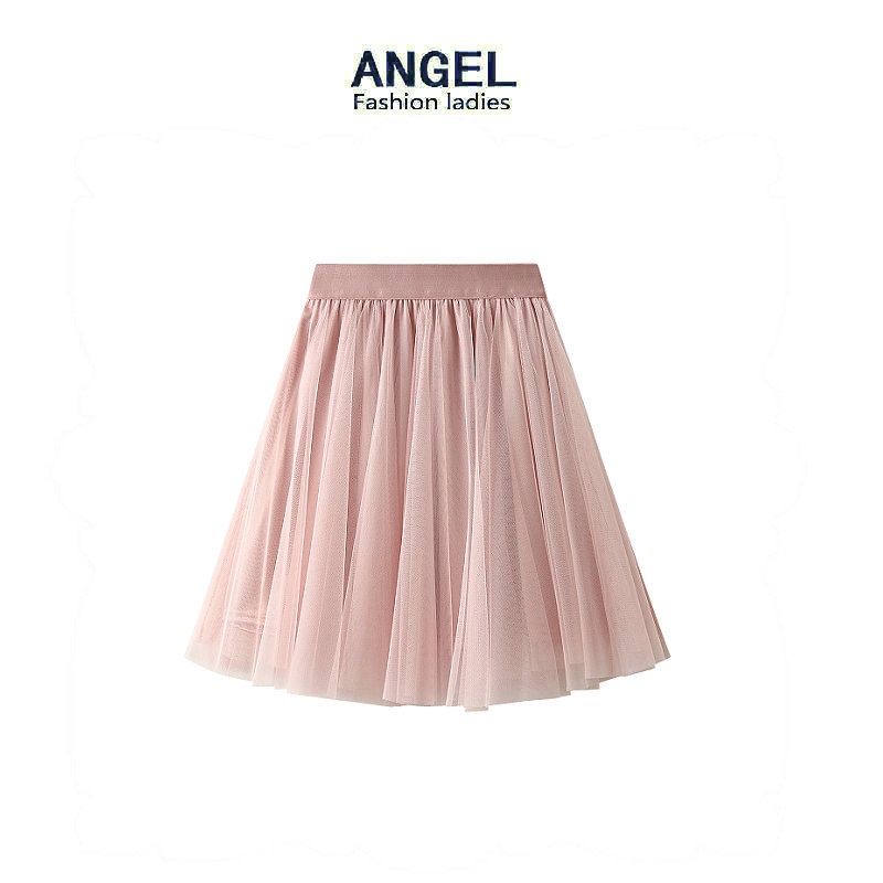 [5 สี] ANGEL มินิกระโปรง สีพื้น ตาข่าย เกาหลี สีชมพู ยืดหยุ่น เอวสูง ทรงเอ สีขาว บาง กระโปรงทูตู กระโปรงสั้น จีบ สําหรับผู้หญิง