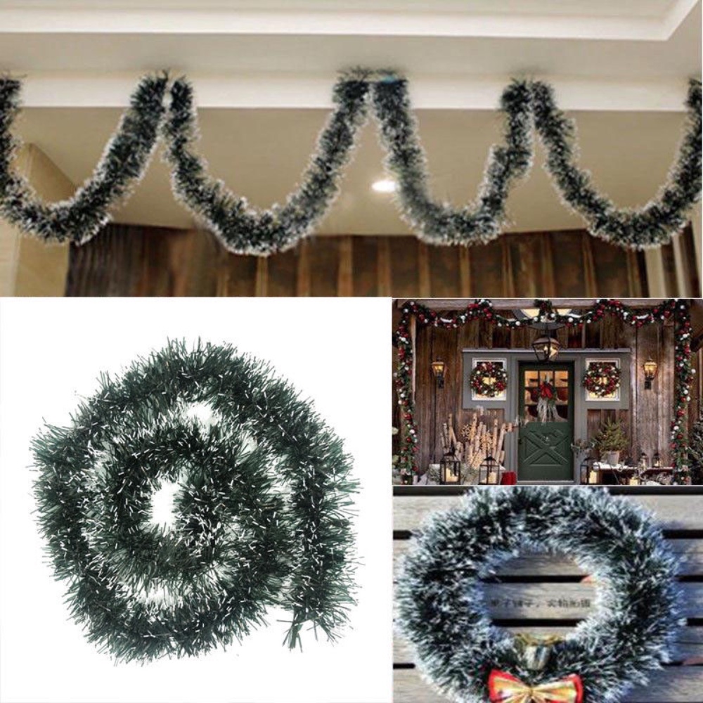 2m ตกแต่งคริสต์มาสบาร์ท็อปส์ริบบิ้น Garland Dark Green Cane Tinsel สําหรับเครื่องประดับต้นคริสต์มาส Xmas Party Supplies
