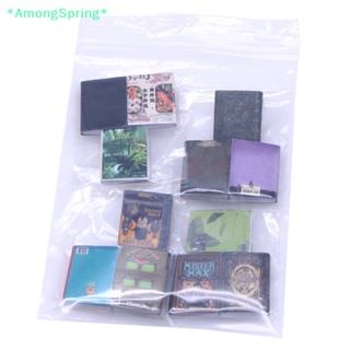 Amongspring&gt; โมเดลหนังสือจิ๋ว สไตล์วินเทจ สําหรับตกแต่งบ้านตุ๊กตา 1/12 12 ชิ้น