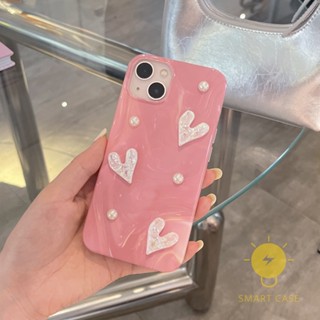 For เคสไอโฟน 14 Pro Max [Heart Pearl Pink Laser] เคส Phone Case For iPhone 14 Pro Max Plus 13 12 Mini 11 For เคสไอโฟน11 Ins Korean Style Retro Classic Couple Shockproof Protective TPU Cover Shell