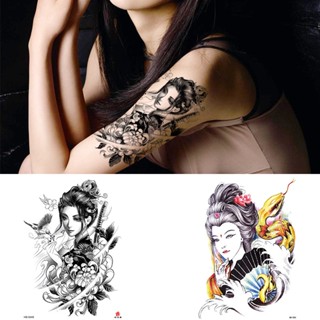 รอยสักกันน้ำ รอยสักชั่วคราว Tattoo Sticker แขนดอกไม้ รูปแบบเกอิชา สีสว่าง สวยเหมือนสักจริง