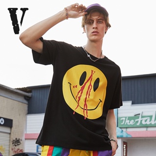 smiley face VLONE เสื้อ ชาย แขนสั้นคอกลม หญิง เสื้อยืดเก๋ๆ เสื้อสไตล์เกาหลี เสื้อผ้าแฟชั่น oversize เสื้อยืดสตรีท