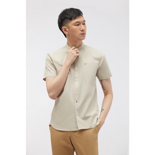 ESP เสื้อเชิ้ตแขนสั้นคอจีน ผู้ชาย สีกากี | Stand Collar Short Sleeve Shirt | 3648