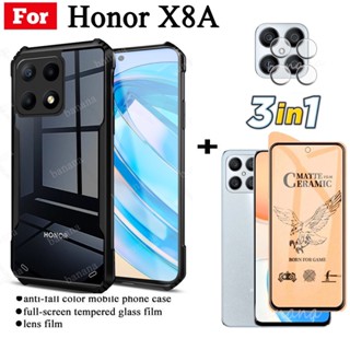 3in1 Honor X8A เคสโทรศัพท์กันกระแทก + ฟิล์มเซรามิกฝ้า + ฟิล์มเลนส์กล้อง