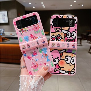 เคสโทรศัพท์มือถือ PC TPU แข็ง ผิวด้าน ลาย Spongebob น่ารัก พับได้ สีแคนดี้ สําหรับ Samsung Galaxy Z Flip3 Flip4 Flip 3 4