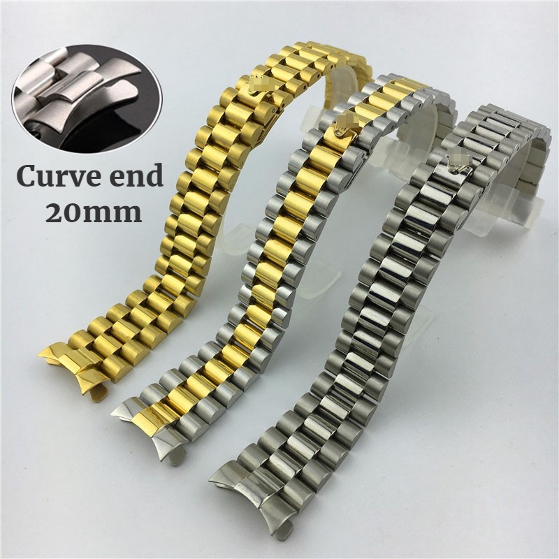 13 มม.17 มม.20 มม.นาฬิกาสแตนเลสสําหรับ Rolex Datejust Series Solid โลหะสายดําน ้ ําพร ้ อม Presidential Buckle สร ้ อยข ้ อมือปลายโค ้ ง