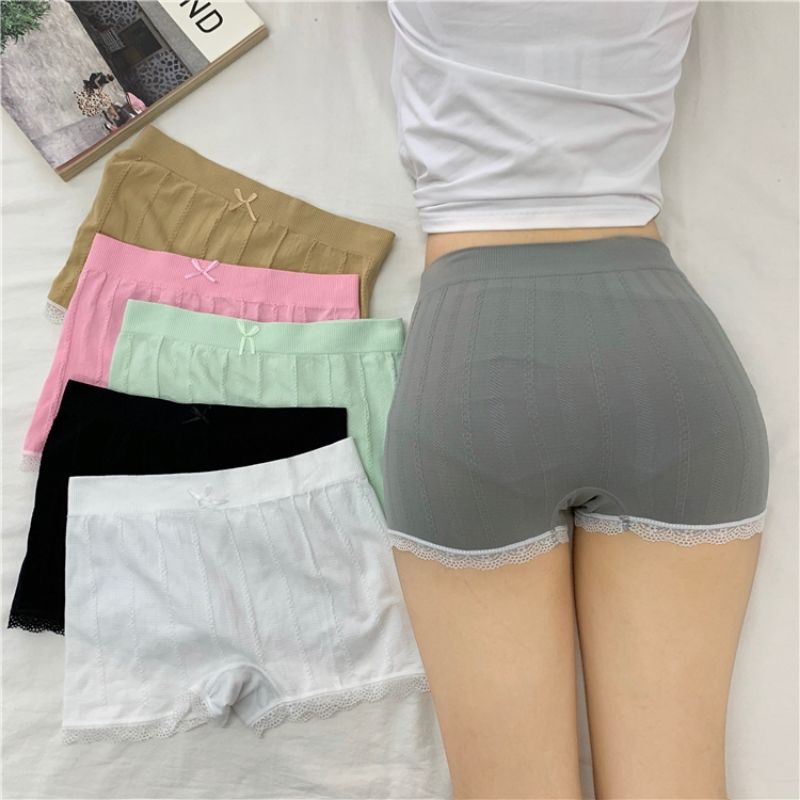 Elves✨พร้อมส่ง✨ กางเกงซับในผ้านิ่มๆ เอวยืดขาสั้น สีพาสเทล ดีเทลติดโบว์ตรงกลาง ~KK7215~ - รูปที่ 4