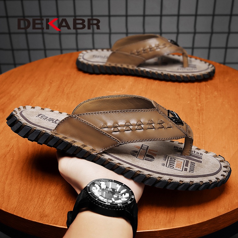 Dekabr รองเท้าแตะลําลอง หนังวัวแท้ หรูหรา เหมาะกับใส่ในบ้าน และนอกบ้าน แฟชั่นสําหรับผู้ชาย
