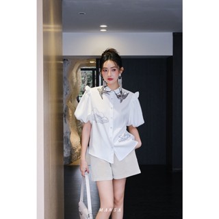 MANSA white embroidered shirt เสื้อแขนพอง เสื้อเกาหลี เสื้อ ผู้หญิง