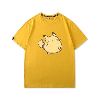 เสื้อยืด Pokemon Anime Pikachu น่ารักฤดูร้อนแขนสั้นเสื้อยืดผ้าฝ้ายสำหรับทุกวัย