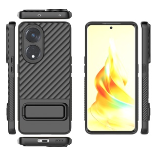 Fashion Wave Pattern Soft TPU Case Oppo Reno 8T 5G / 4G Shockproof Casing Reno8 T Kickstand Silicone Back Cover Flocked Lining