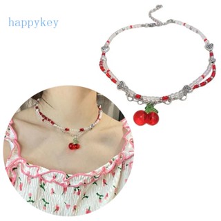 HAP Korean Fashion Retro Goth Beaded Cherry Pendant Necklace For Women Egirl Aesthetic Grunge Y2k 90s Jewelry Accessorie