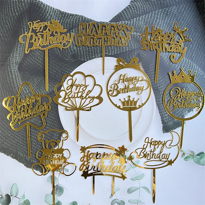 ท็อปเปอร์กระจกอะคริลิค Happy Birthday สําหรับตกแต่งเค้กวันเกิด 10 ชิ้น N1-N30 – โปรปัง