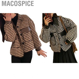 Macospice Plaid Jacket  Turn Down Collar Jacket Pocket Fashionable Casual Elegant  for Christmas Party for Women