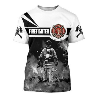 เสื้อยืดแขนสั้นลําลอง คอกลม พิมพ์ลาย Firefighter 3 มิติ สไตล์ฮาราจูกุ แฟชั่นฤดูร้อน สําหรับผู้ชาย