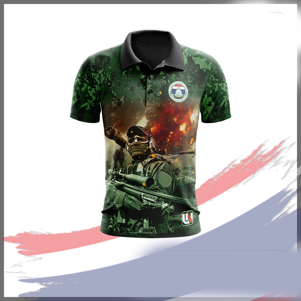 A012 เสื้อคอปกพิมพ์ลายทหารผ่านศึกใส่สบาย ระบายอากาศ