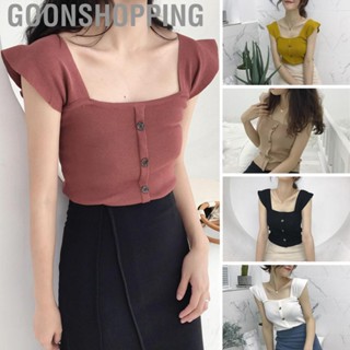 Goonshopping Women Sleeveless Top Short Tank Top Knit Korean Style Cloth Single Breasted for Spring Daily Wear