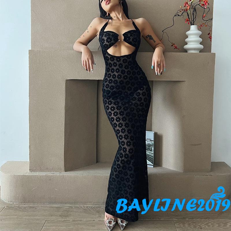 Bay-ผู้หญิงbackless Halterมินิชุดลําลองฤดูร้อนถักโครเชต์Cutout Bodycon PartyชุดสําหรับBeach Club Streetwear