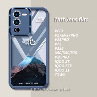 เคส VIVO V27 5G Case V27Pro V25Pro V23 5G V20Pro X80 X90โทรศัพท์มือถือแบบใส ลายภูเขา พร้อมฟิล์มกันรอยเลนส์กล้อง หรูหรา สําหรับ IQOO 11 IQOO Z7