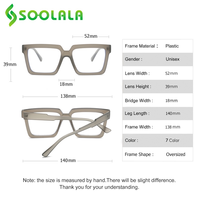 Soolala แว่นตาอ่านหนังสือ ทรงสี่เหลี่ยม ขนาดใหญ่ ป้องกันแสงสีฟ้า +0.5 ถึง 4.0 สําหรับผู้ชาย และผู้หญิง 2023