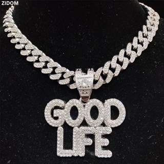 Y2k สร้อยคอโซ่ จี้ตัวอักษร GOOD LIFE ประดับคริสตัล 13 มม. สไตล์ฮิปฮอป เครื่องประดับ สําหรับผู้ชาย ผู้หญิง