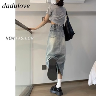 DaDulove💕 New Korean Version of Ins Retro Washed Denim Skirt Niche High Waist A- line Skirt Large Size Bag Hip Skirt