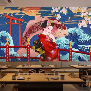 Ukiyo-e Sashimi กระดาษวอลเปเปอร์ 3D สไตล์ญี่ปุ่น สําหรับตกแต่งผนังร้านอาหาร ร้านอาหาร