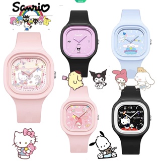 Kawaii Sanrio Hello Kitty Kuromi My Melody Cinnamoroll นาฬิกาข้อมืออิเล็กทรอนิกส์ สายซิลิกาเจล ลายการ์ตูน สําหรับเด็กผู้หญิง นักเรียน