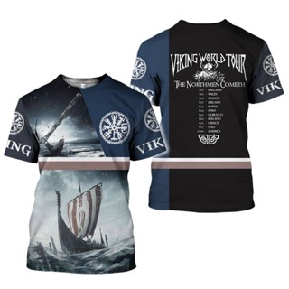 เสื้อยืดคอกลม แขนสั้น พิมพ์ลาย Viking 3 มิติ ทรงหลวม ขนาดใหญ่ สําหรับผู้ชาย