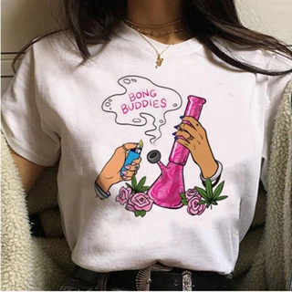 เสื้อยืด พิมพ์ลายการ์ตูนอนิเมะ Bong Weed top สําหรับผู้หญิง