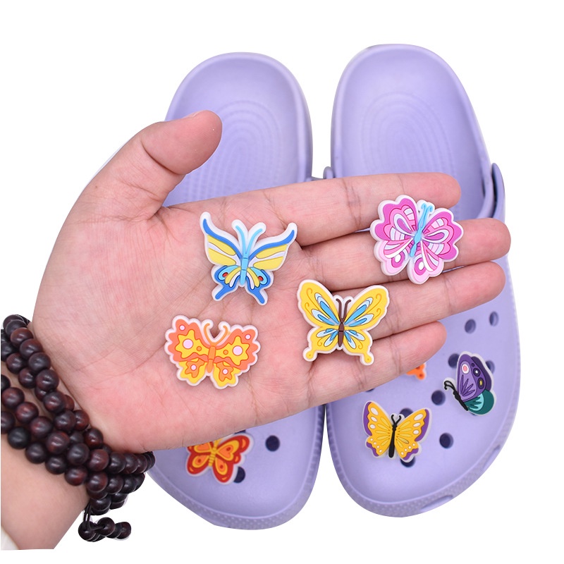 น่ารักสีผีเสื้อ Jibits Crocks DIY เครื่องประดับ Jibbits Wing Croc Charm ผีเสื้อ Series Croc Pin สําหรับสาวรองเท้าอุปกรณ์เสริมผู้หญิง