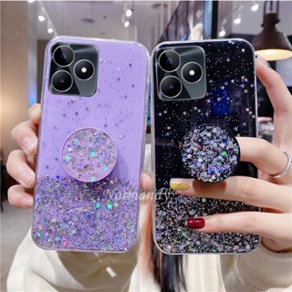 ใหม่ เคสโทรศัพท์มือถือ ซิลิคอน TPU นิ่ม ใส กันกระแทก ลายดาว ระยิบระยับ พร้อมขาตั้งพับได้ สําหรับ Realme C53 C53 2023