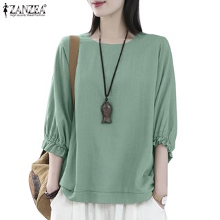 Zanzea เสื้อเบลาส์ลําลอง คอกลม แขน 3/4 สีพื้น สไตล์เกาหลี สําหรับผู้หญิง