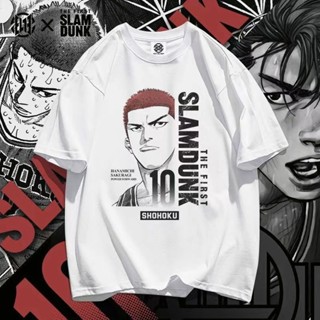 เกม SLAM DUNK อนิเมะพิมพ์เสื้อยืดผู้ชาย Unisex ผ้าฝ้ายแท้สีขาว TShirt แฟชั่น ฤดูร้อน