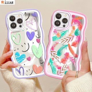 Rixuan เคสโทรศัพท์มือถือแบบนิ่ม ใส ลายขนนก หัวใจ หน้ายิ้ม สีรุ้ง สําหรับ Realme C53 C55 C33 C35 C30s C30 C31 C53 Realme10 9i 8i 6 5 7i C15 C25 C21Y C25Y C12 C11 C20 C3 C2 Narzo50