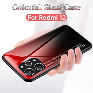 เคสโทรศัพท์มือถือกระจกนิรภัย แบบแข็ง กันกระแทก หลากสี สําหรับ Xiaomi Redmi 12 2023 Redmi12 4G 5G hp Xiomi Redme 12 12C