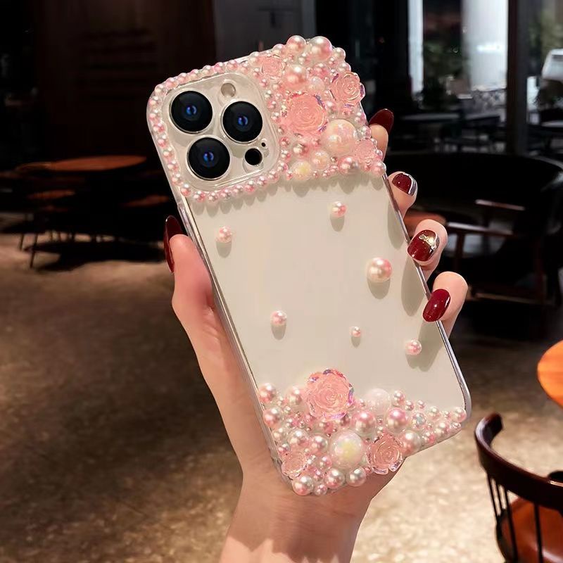 เคส iPhone อินเทรนด์ดอกเคมีเลีย Rhinestone ระดับไฮเอนด์สำหรับ 7/7 พลัส/8/8 พลัส/x/xs/se/xr/11/12/13/14/pro/max เคสป้องกันระดับไฮเอนด์ป้องกันการตก