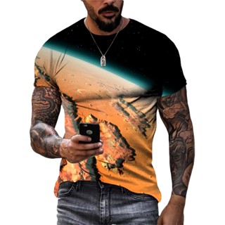 ใหม่ เสื้อยืดลําลอง แขนสั้น พิมพ์ลายกราฟฟิค Martian Surface 3D แฟชั่นฤดูร้อน สําหรับผู้ชาย 2023