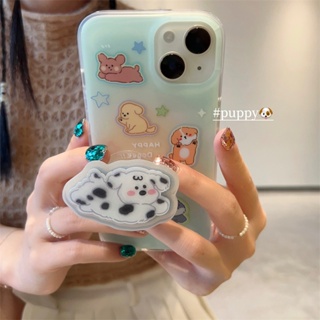 เคสโทรศัพท์มือถือแบบแข็ง สองชั้น กันกระแทก ลายสุนัขฮาโล ย้อมสีน่ารัก พร้อมที่ตั้งวาง สําหรับ iPhone 13 12promax XS 13 pro 14promax