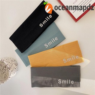 OCEANMAPDZ ที่คาดผม ผ้าถัก พิมพ์ลายตัวอักษร หน้ายิ้ม เหมาะกับการวิ่ง ออกกําลังกาย เล่นโยคะ ฟิตเนส กีฬา สําหรับผู้ชาย และผู้หญิง