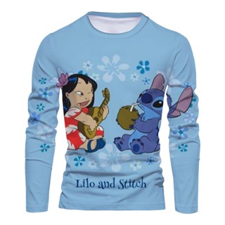 ใหม่ เสื้อยืดลําลอง แขนยาว คอกลม พิมพ์ลายการ์ตูน Stitch And Winnie The Pooh 3d แฟชั่นสําหรับผู้ชาย เหมาะกับงานปาร์ตี้