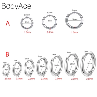Bodyace 1 ชิ้น กระดูกอ่อน กอด ต่างหู สเตนเลส ห่วงเล็ก ต่างหูวงกลมสีดํา ต่างหูกลม เจาะหู ทรากัส